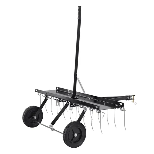 Tow Behind Dethatcher, 1015mm Tow Dethatcher with 20 Spring Steel Tines, Lawn Dethatcher Rake for ATV or Mower, Tow Behind Lawn Rake with Lift Handle for Garden Farm Grass