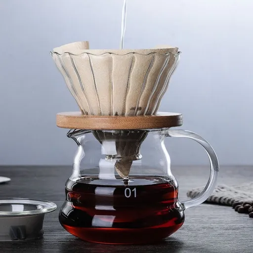 Coffee Filter Holder Organizer Set with Glass Container and Wooden Stand for Stylish Home Kitchen Use
