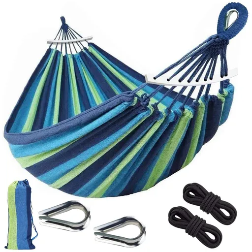 Outdoor Camping Hammock Portable Travel Swing Balance Hammock for Beach Hiking Backyard Relax Chai(2.8*1.5m BLUE)