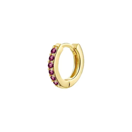 925 Sterling Silver Gold Rings Plated Cubic Crystal Cuff Huggie Hoop Earrings Au - Gold-Red Crystal