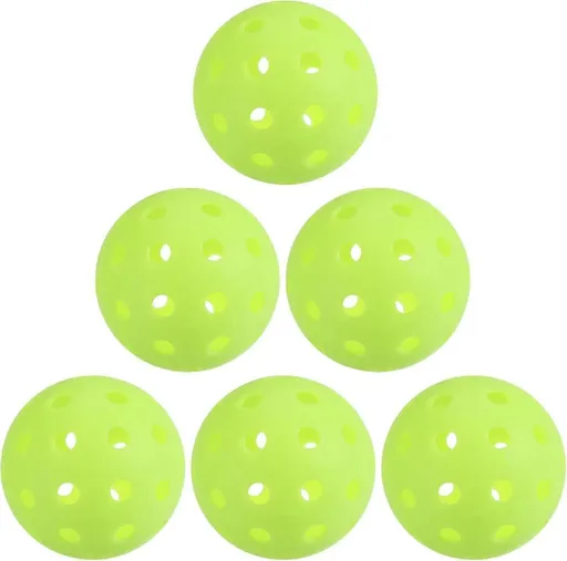 Outdoor Pickleballs 6 Pack PE Pickleball Balls 40-Hole Durable Practice Training Balls 74mm - Green