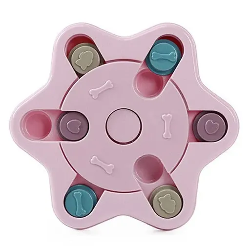 Dog Treat Dispenser Food Puzzle Toy Interactive Training Feeder Pet Supply Bowl - Hexagon-Pink