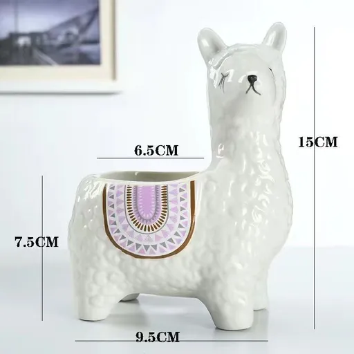 White Ceramic Planter with Head Tilted Alpaca