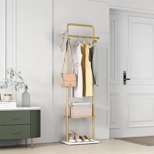 Gold Metal Coat Rack Stand Granite Base Hall Tree