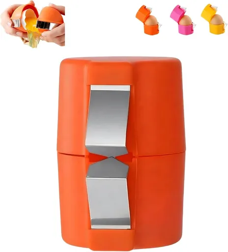 Egg Cracking Tool for Raw Eggs, Efficient Egg Shell Opener Handheld Egg Peeler Tool Egg Cracker Separator Multifunctional Egg, Orange, 6.5 x 7.2 cm
