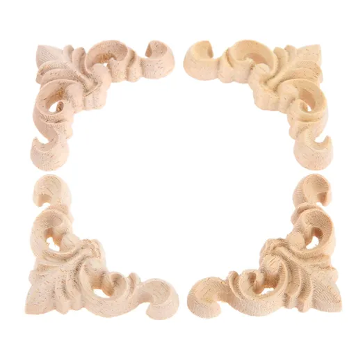 4pcs 4cm Woodcarving Corner Decal Unpainted Wood Carved Decal Onlay Applique Frame Furniture Cabinet Door Decor Craft 3D
