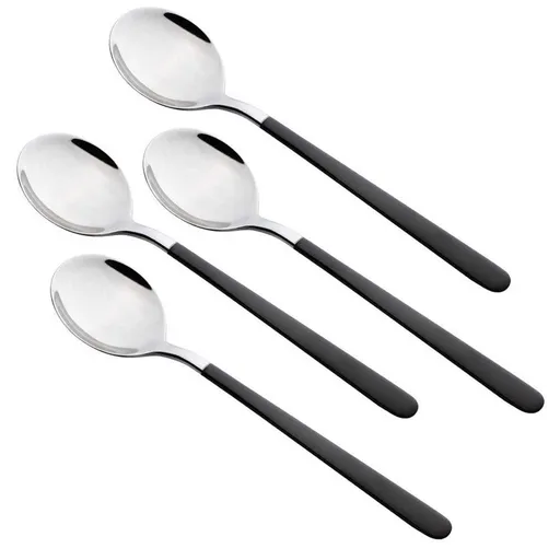 4-Piece Stainless Steel Dinner Spoons with Round Edge, Comfort Long Handle Table Spoon, Mirror Polished Flatware Utensils Dishwasher Safe, for Home Kitchen Restaurant (4 black)