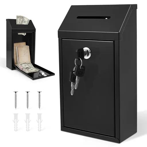 Metal Donation Box – High-Security Lock, Sturdy & Reliable, Dual Installation, Extra-Long Slot, Ideal for Charity, Tips & Farm Stands