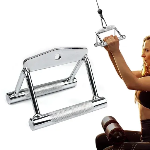 V-Grip Lat Pulldown Bar with Non-Slip Rubber Handle Cable Machine Attachment - Silver