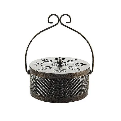Fireproof Wrought Iron Mosquito Coil Holder with Cover for Indoor Outdoor Use - Brown