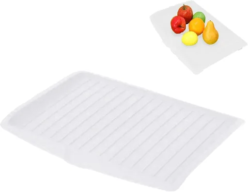 Dish Drain Board, heat resistant kitchen drying tray with side drop and quick drainage for plates, White, 17.5 x 12 inches