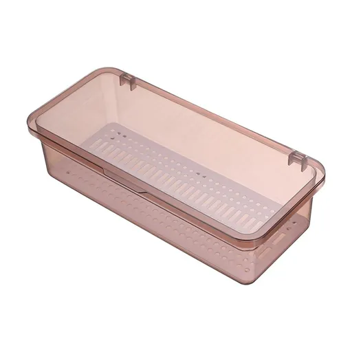 Cutlery Storage Box with Lid,Fork and Spoon Organizer with Drainage Design,Food-Grade Kitchen Countertop Utensil Holder,Pink 9.84x3.94x2.76in