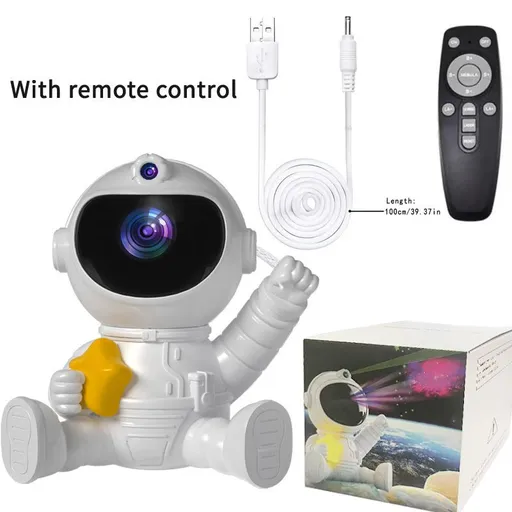 USB Powered Astronaut Nebula Projector & Starry Night Ambient Light with Star Accents - 8 Nebula Effects, 360° Rotating Head & Remote Control
