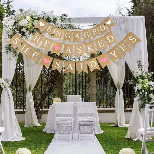 3 Pieces Engaged Burlap Banner He Asked She Said Yes Banner Rustic Bridal Shower Bunting Garland for Wedding Engagement
