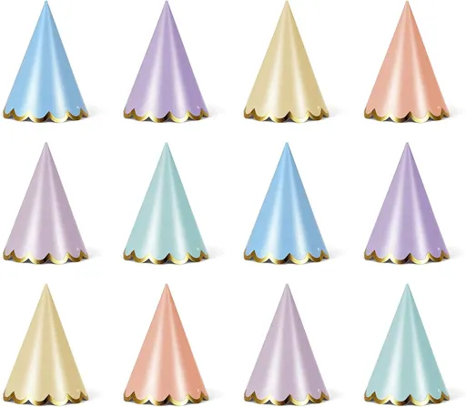 12 Pcs Pastel Birthday Party Hats, Colorful Cone Party Hats for Adults Pastel Party Decorations Macaron Parties Headwear Rainbow Cone Paper Hat for Birthday, Celebration, Wedding, 6 Colors