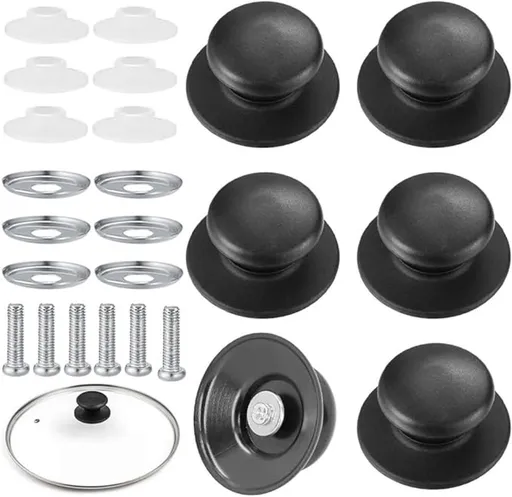 Handles for pot lids - Lid knobs - Replacement parts for cookware - Universal - Handles for pans - Screw-on accessories - Handles for pot lids - Suitable for pot lids and casseroles (black - 6-pack)