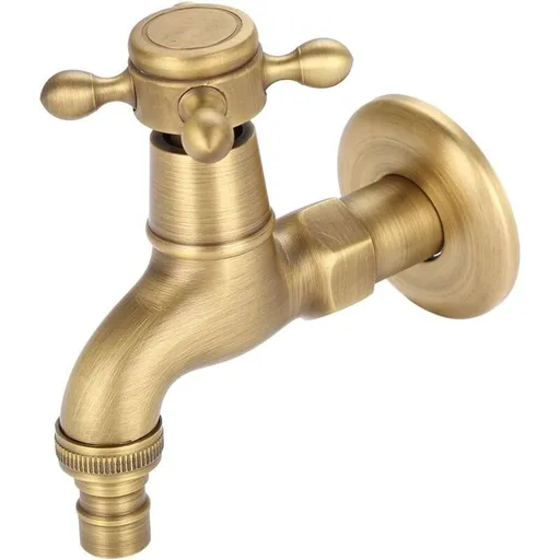 Ccykxa Antique Brass Tap, Decorative Garden Mixer Tap, Outdoor Washing Machine, Vintage European Style, Unique Wall Mounted, 2