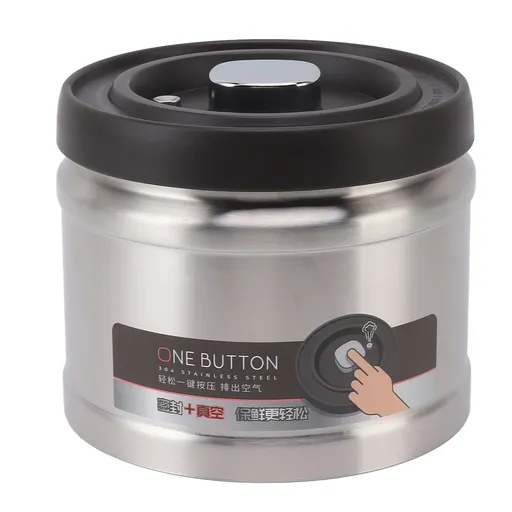 Vacuum Sealed Coffee Container 304 Stainless Steel Press Type Airtight Food Storage Container for Coffee Beans Tea Nuts 1100ML Stainless Steel Natural Color
