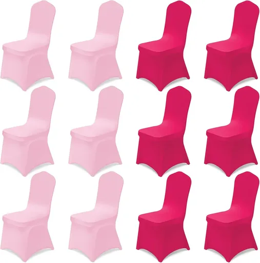 12 Pcs Pink Folding Chair Covers Universal Spandex Slipcovers Washable Removable Stretch Chair Protector Covers for Wedding Hot Pink Birthday Party Decoration