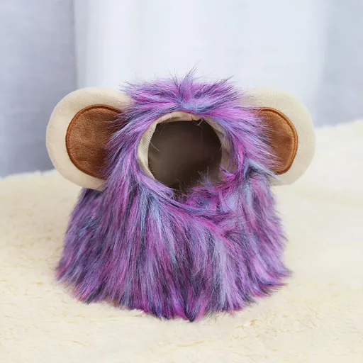 Pet Lion Hat Dog Cat Costume Acrylic Crochet Purple Lion Hat M neck circumference 32cm