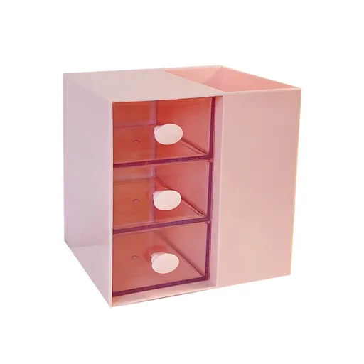 Desktop Storage Box Drawer Design Large Capacity Decorative Simple Dust Cover Skincare Storage Box Pink with Stickers
