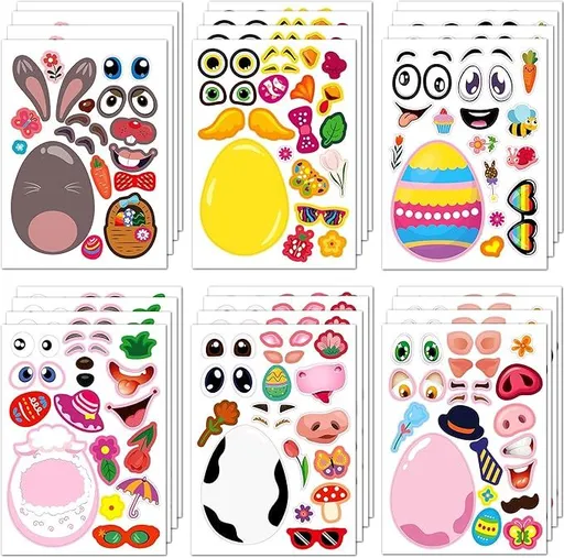 24 Sheets Easter Stickers, Easter Basket Stuffers, Make A Face Stickers Crafts with Eggs Themed, Party Favor Supplies Decorations Activities Gifts