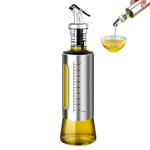 Glass Oil Dispenser with Capacity Markings 300 or 500ml Push-Button Bottle - S