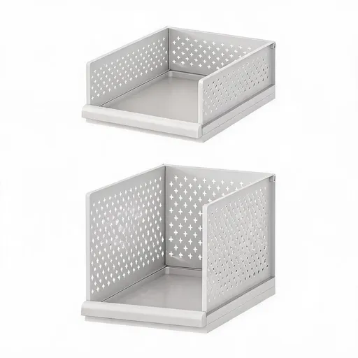 White Wardrobe Storage Organizers 2 Piece Set High & Low Pull-Out Drawer Style for Clothes