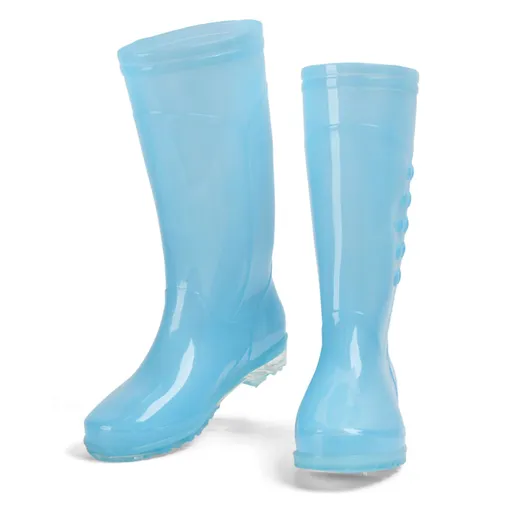 Tall Rain Boots Non Slip Waterproof Rain Shoes PVC Transparent Rain Footwear with Plush Cotton Coverfor Women Adults Blue 37