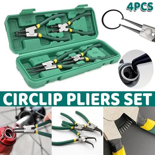4 Piece Circlip Pliers Set 7 Inch Internal and External Straight and Bent Nose Tools