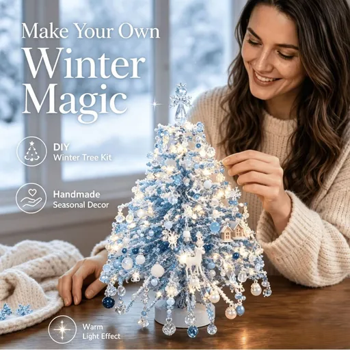 New DIY Beaded Christmas Tree Kit, Handmade Mini Desk Xmas Bead Art, 3D Crystal Bead Christmas Tree Making Kit, Colorful Beads&Wire,Holiday Tabletop Decoration - Winter - Size 20.5*12*3cm