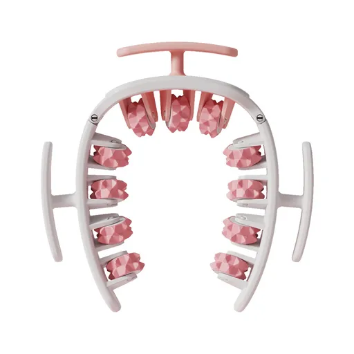 Wrap-Around Muscle Roller 11-Wheel Adjustable Deep Tissue Massager for Legs Arms and Body Pink and White