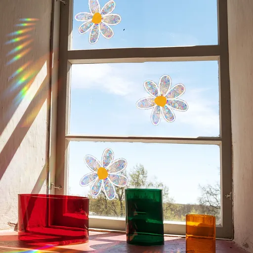 3pcs Flowers Suncatchers Stickers for Glass Window Stickers Shiny Rainbow Prism Window Clings for Bird Strikes Charming