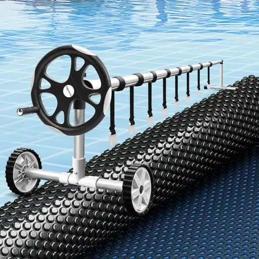 Solar Pool Cover 500 Micron 9.5x5m Black with Roller 5.55m