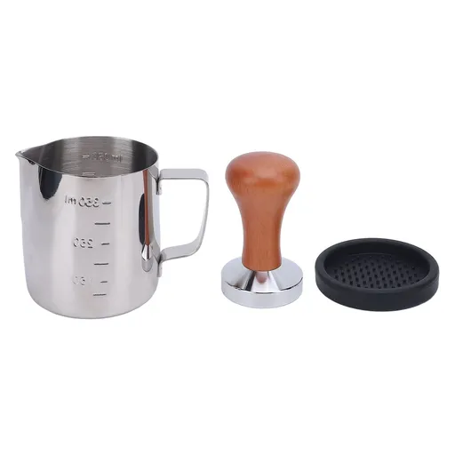 Frothing Pitcher Coffee Tamper Tamper Mat Set 304 Stainless Steel Ergonomic Handle Multifunctional for Home Coffee Shop