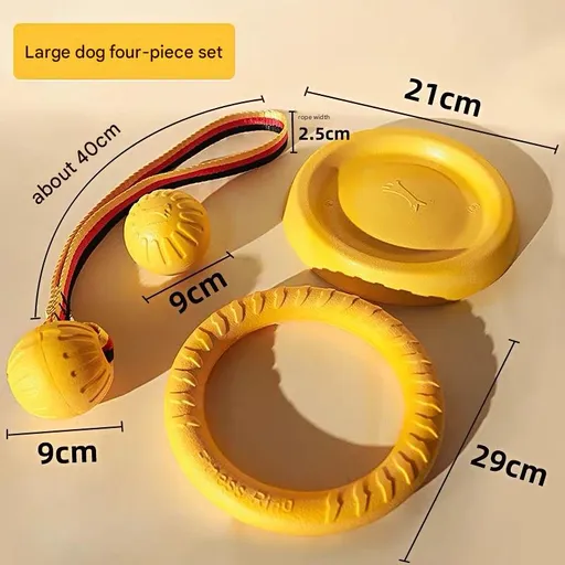 4-Piece Big Dog EVA Floating Dog Ring Toy Set – Interactive Tug-of-War Ring and Water Frisbee, durable chew and teething toy, suitable for training, teeth cleaning, and outdoor play, lightweight floating design