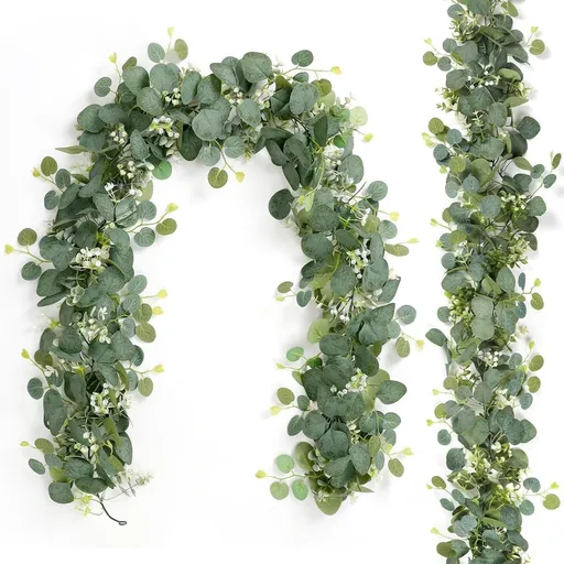 2pcs Artificial Fake Silver Dollar Eucalyptus Vines Table Runner for Wedding Arch Backdrop Table Centerpiece Home Mantle Decor
