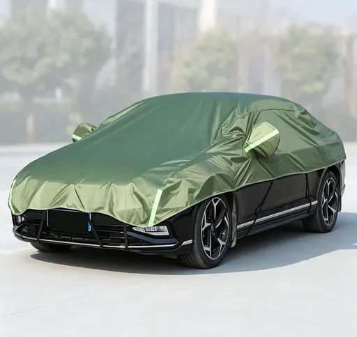 Half Car Cover Sedan with Green Reflective Strip,All Weather Car Body Cover for Sun, Rain, Dust(Fit medium sedans,medium SUVs Length 4.5m to 5.2m)-green