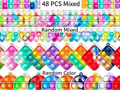 48pk Assorted Mixed Size Pop It Fidget Keychains