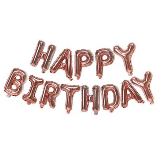 40Cm 3D Happy Birthday Letters Balloons Inflating Foil Banner Bunting Celebrate - Rose Gold