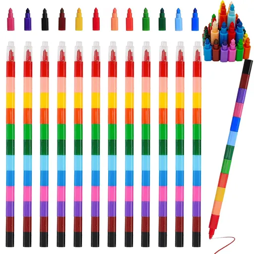 12 Pieces Stacking Crayons Buildable Crayons,DIY Rainbow Pencils Stackable Crayons for Kids,Stackable Buildable 12 Colors