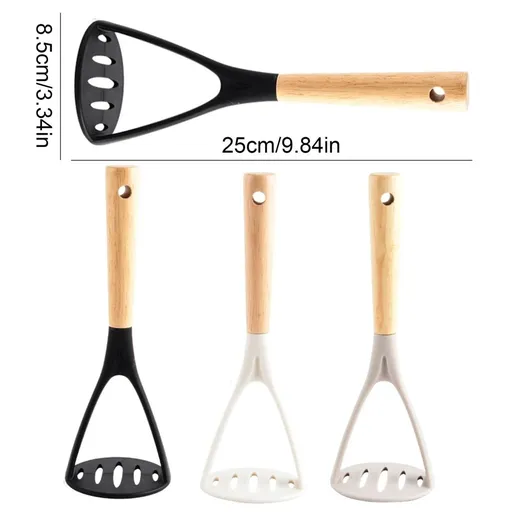 1 Pcs Silicone Potato Masher with Wooden Handle, Heat-Resistant Potato Masher, Garlic Crusher Food-Safe Silicone Mashing Tools for Potatoes, Avocados, Sweet Potatoes, Rice 9.84