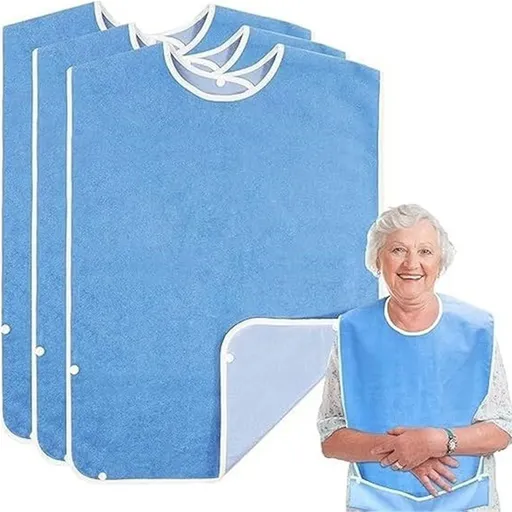 4 Pack Adult For Elderly Women Men Cloth Bib For Eating Adjustable bib Clothing Protectors Blue