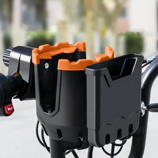 2-in-1 Universal Bike Cup Holder with Phone Mount, Adjustable Drink Holder for Stroller, Wheelchair, Walker and Scooter, Black and Orange