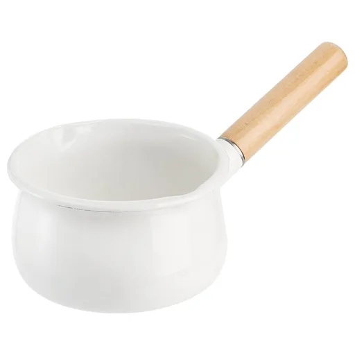 Small Enamel on Steel Saucepan Milk Pot Butter Warmer with Wooden Handle, Stove Top Soup Pot for Home Kitchen Cooking Heating