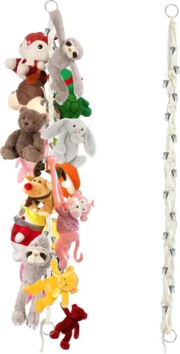 2-Piece Boho Toy Storage Chain - Hanging Plush Toy Storage Chain - For Storage And Organization Of Toys - Hanging Stuffed Animal Holder With 20 Metal Clips - Room Decoration - For Hanging Hats, Socks, Christmas Cards