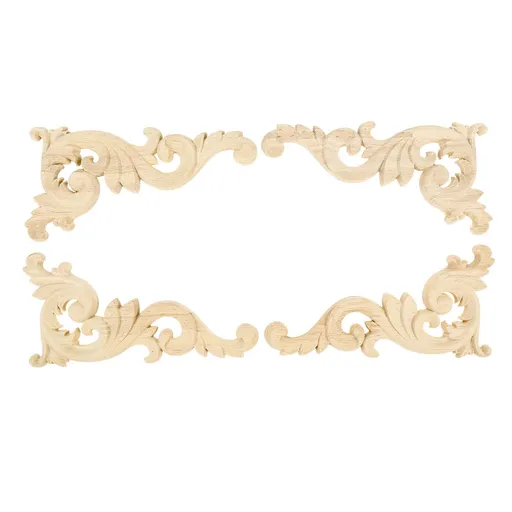 Small Wooden Carvings Decals Corner Decorative Plaques for Mirrors Walls Doors Bed Fireplace Cabinet Dresser Closet Left & Right
