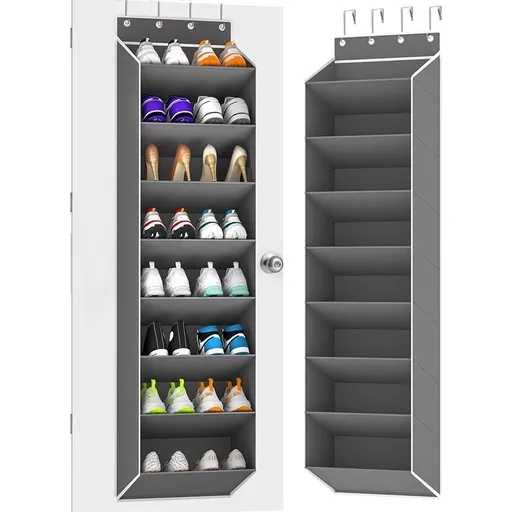 12 Pairs Wall Mounted Shoe Rack with Hooks, Shoe Hanger Storage for Door, 24 x 12 x 4 inches, Gray
