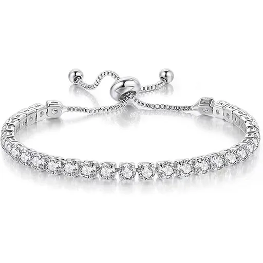 Silver High-Sparkle Cubic Zirconia Single Row Iced-Out Tennis Bracelet (5.7" to 11.3") - Minimalist Geometric Dainty Jewelry