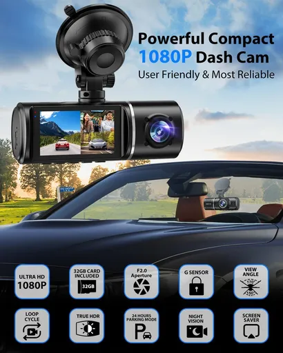 Three-camera dash cam C309, equipped with dual front cameras, an interior camera and a reversing camera - a dash cam for cars. Supports WIFI, loop recording, night vision, motion detection, parking monitoring - suitable for taxis, trucks, SUVs, sedan